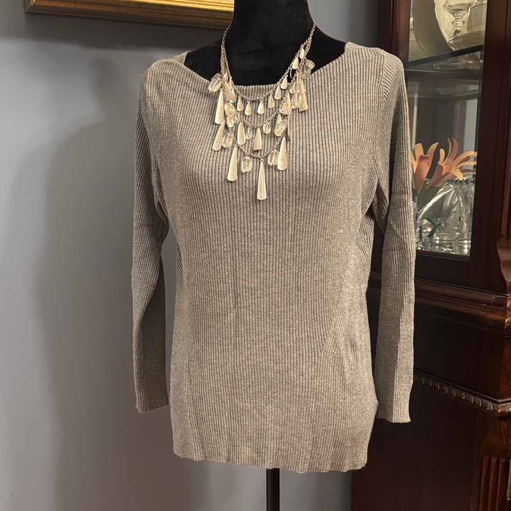 Ribbed Knit Boat Neck Grey sweater